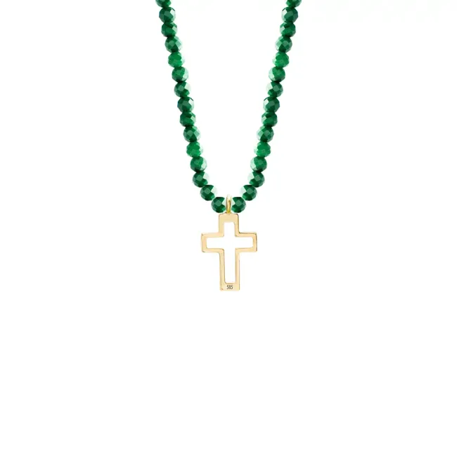 Colier damă, Aur 14K Premium - Cruce decupată si malachit 12mm