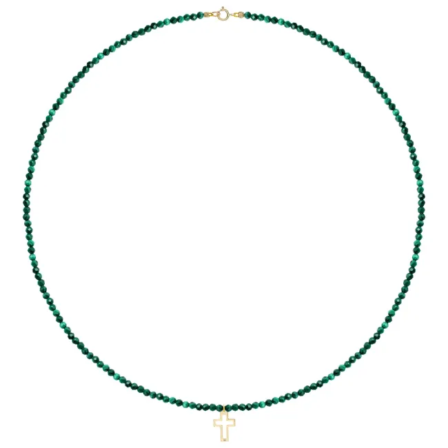Colier damă, Aur 14K Premium - Cruce decupată si malachit 12mm picture - 3