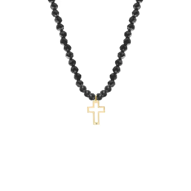 Colier damă, Aur 14K Premium - Cruce decupată si spinel 12mm