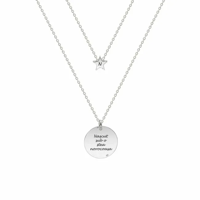 Lantisor dublu Argint, cu stea 7 mm si banut mic 17 mm, personalizat