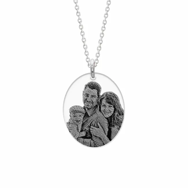 Lantisor Argint 925 Premium, oval 21 mm, personalizat cu poza