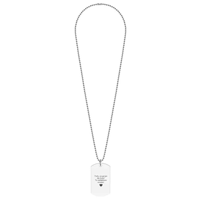 Colier placuta Army si lant cu bilute, Inox Premium hipoalergenic,personalizata cu text (43mm) picture - 3