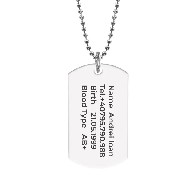 Colier placuta Army si lant cu bilute, Inox Premium hipoalergenic,personalizata cu text (43mm) picture - 4