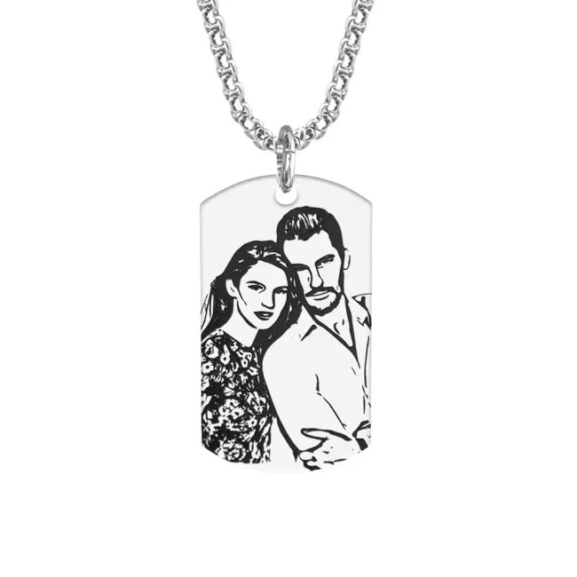 Colier placuta Army si lant masiv, Inox Premium hipoalergenic,personalizata cu poza 4life ( 43mm)