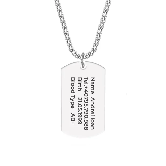 Colier placuta Army si lant masiv, Inox Premium hipoalergenic,personalizata cu text( 43mm)