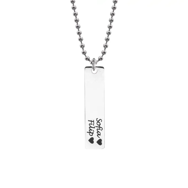Colier placuta si lant, Inox Premium hipoalergenic, gravura text ( 41mm)