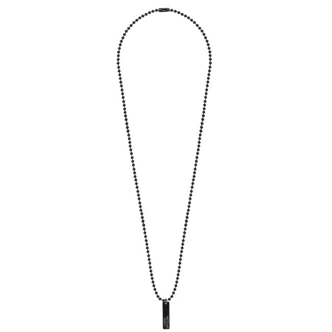 Colier placuta si lant, Inox Premium hipoalergenic, gravura text, finisaj obsidian ( 41mm)