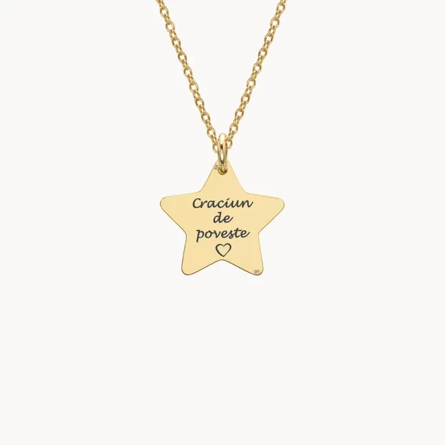 Lantisor Argint dama, stea medie, personalizat (15 mm)