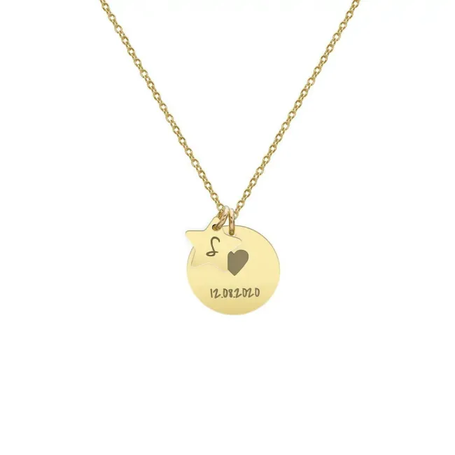 Colier Argint 925 banut mare 17 mm - luna si stea personalizat gravura text