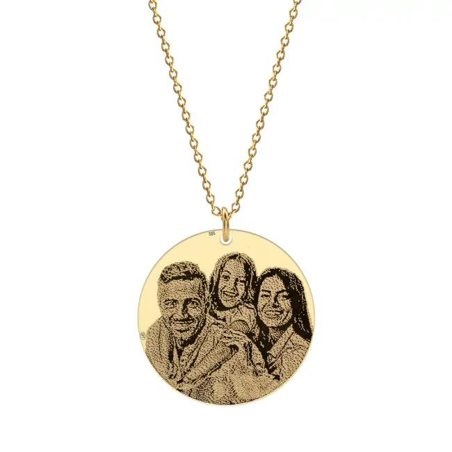 Lantisor Aur 14K Premium, dama, banut mare 20 mm, personalizat cu poza