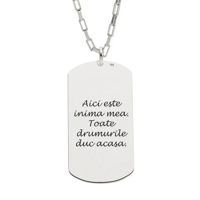 Lant Argint barbat, placuta Army 38 mm, personalizat (lant gros Paper Link)