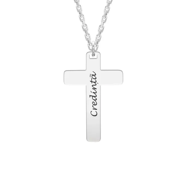 Lant Argint barbat, cruce mare 28 mm, personalizat (lant Cable)