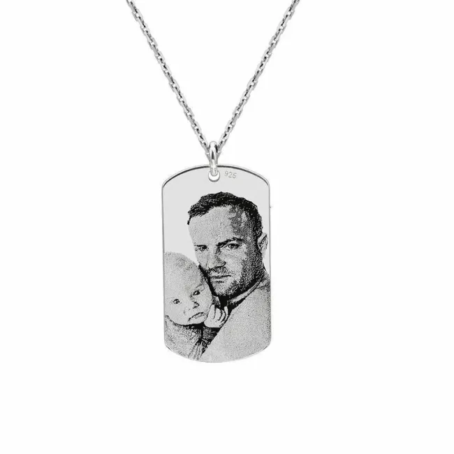 Lant Argint barbat, placuta Army 28 mm, personalizat cu poza (lant Cable)