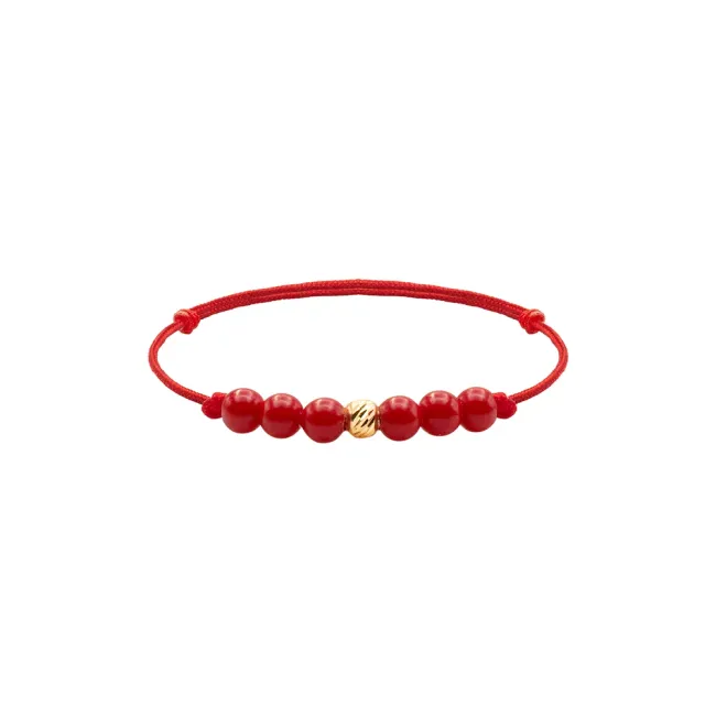 Inel Aur 14K Premium, biluta si pietre naturale Coral rosu, snur reglabil