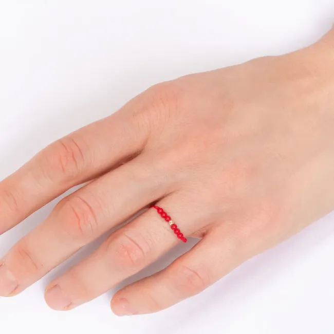 Inel Aur 14K Premium, biluta si pietre naturale Coral rosu, snur reglabil