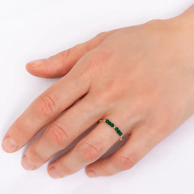 Inel Aur 14K Premium, biluta si pietre naturale malachit, snur reglabil