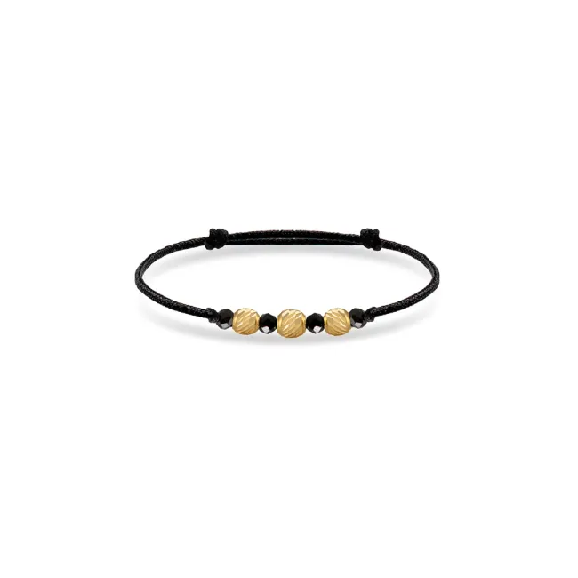 Inel Aur 14K Premium, bilute si pietre naturale Spinel negru, snur reglabil