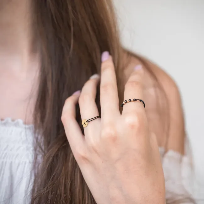 Inel Aur 14K Premium, bilute si pietre naturale Spinel negru, snur reglabil