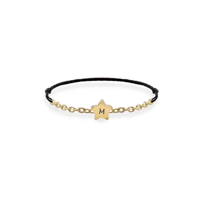 Inel snur reglabil Argint 925 Premium, lantisor si steluta, personalizat initiala (5 mm)