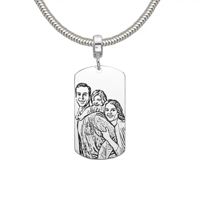 Lant Argint barbat, gravat laser 4life cu poza, charm placuta Army (28 mm)
