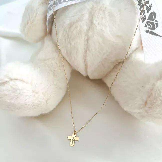 Lant Aur 14K Premium de copii, cruce medie 12 mm, personalizat (2-14 ani) picture - 4