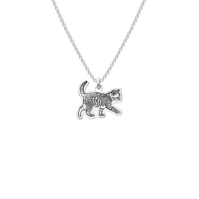 Lantisor Argint copii, pisica Tabby, decupata poza 4life (15 mm)