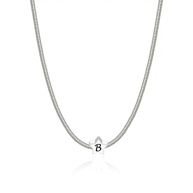 Lantisor Argint dama, charm stea, personalizat initiala (7 mm)