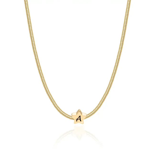 Lantisor Argint dama, charm stea, personalizat initiala (7 mm) picture - 3
