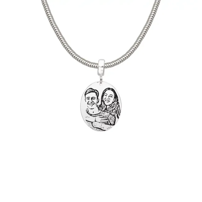 Lantisor Argint dama, gravat laser 4life cu poza, charm oval (21 mm)