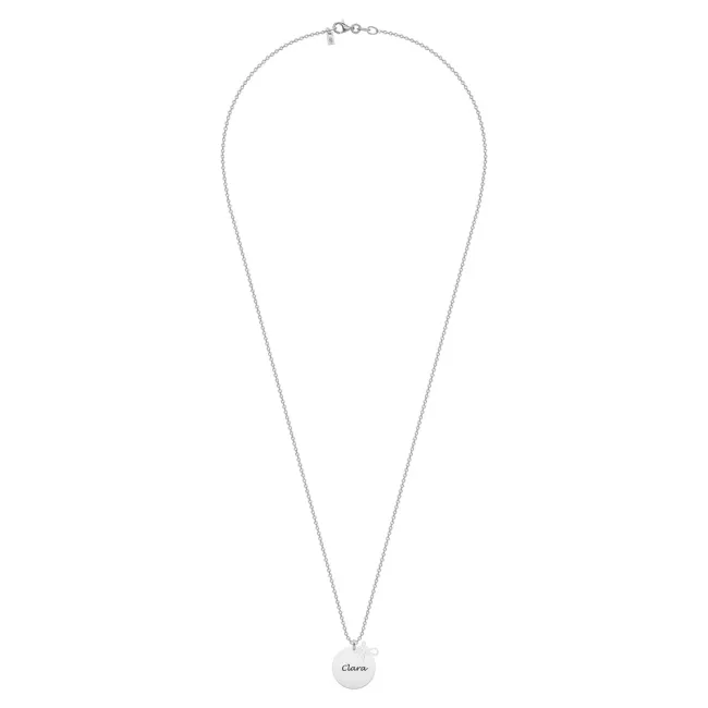 Lantisor Argint dama, lant, cruce (10 mm), banut (14 mm) personalizat gravura text