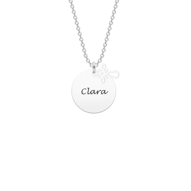 Lantisor Argint dama, lant, cruce (10 mm), banut (14 mm) personalizat gravura text