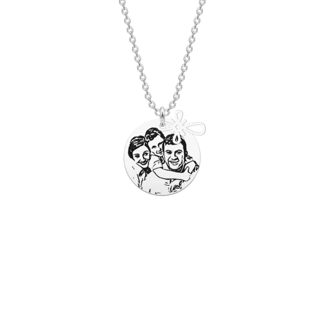 Lantisor Argint dama, lant, cruce (10 mm), banut (14 mm) personalizat laser 4life cu poza