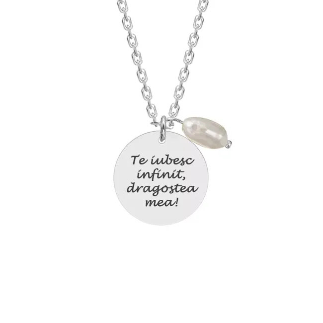 Lantisor Argint dama, perla si banut 17 mm, personalizat (lant Cable)