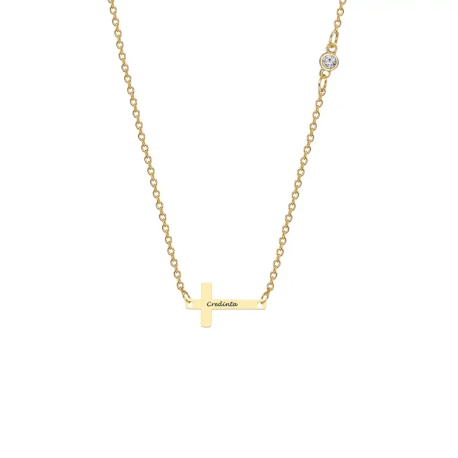 Lantisor Argint dama, piatra zirconiu si cruce personalizata (15 mm)