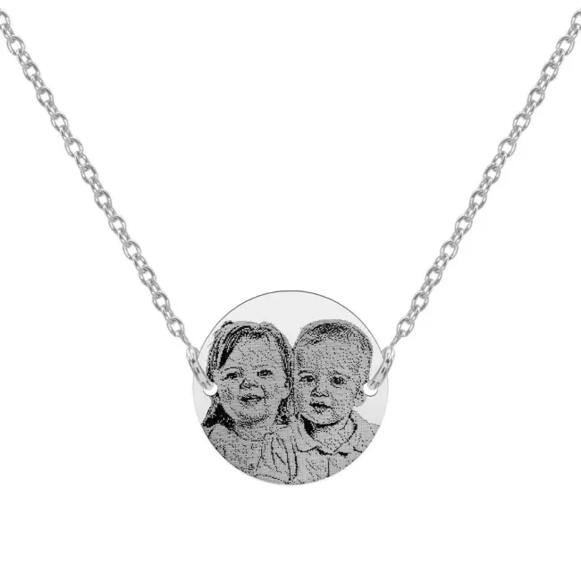 Lantisor Argint, personalizat cu poza, banut fix (17 mm)