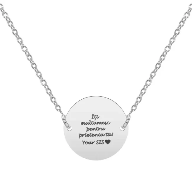 Lantisor Argint, personalizat cu text, banut fix (17 mm)