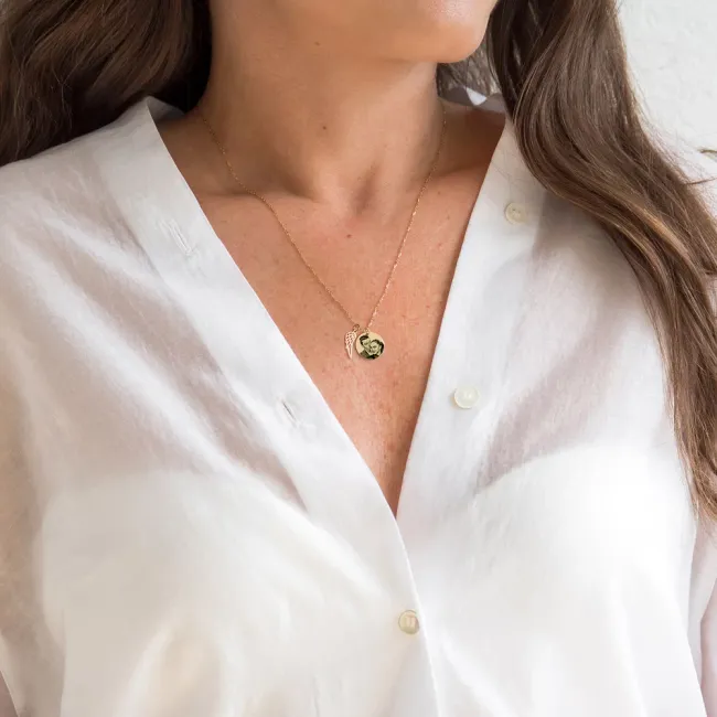Lantisor Aur dama, aripa si banut 12 mm, personalizat cu poza