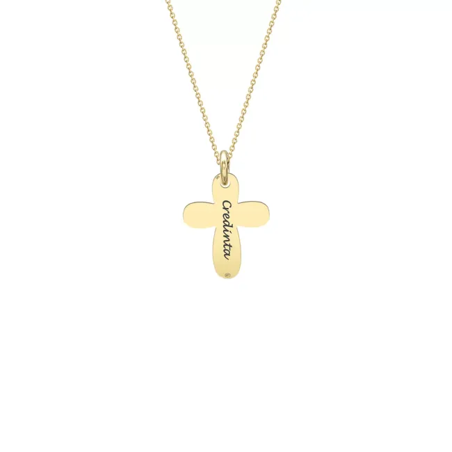 Lantisor Aur 14K Premium de dama, cruce medie 12 mm, personalizat