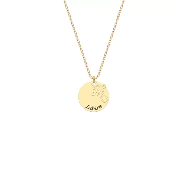 Lantisor Aur dama, cruce stilizata si banut, personalizat (10 & 12 mm)