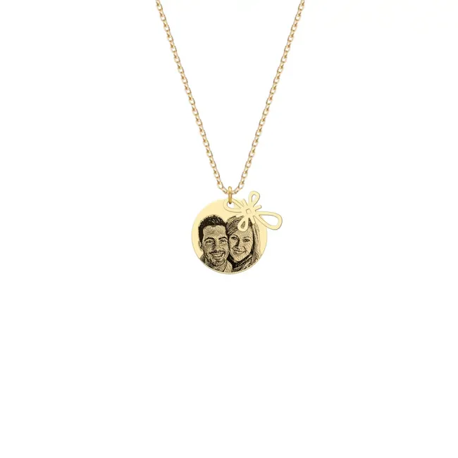 Lantisor Aur dama, cruce stilizata si banut, personalizat cu poza (10 & 12 mm)