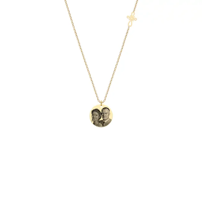Lantisor Aur dama, cruce stilizata si banut,  personalizat cu poza (10 & 12 mm)