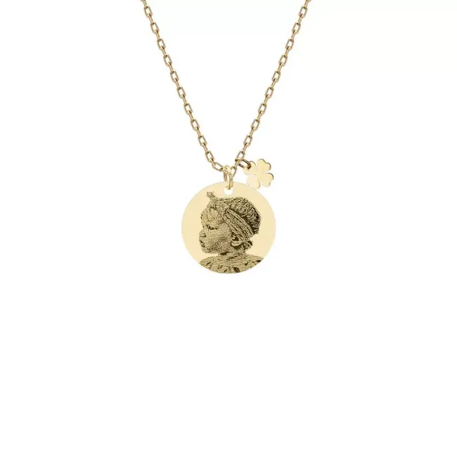 Lantisor Aur dama, trifoi si banut 12 mm, personalizat cu poza