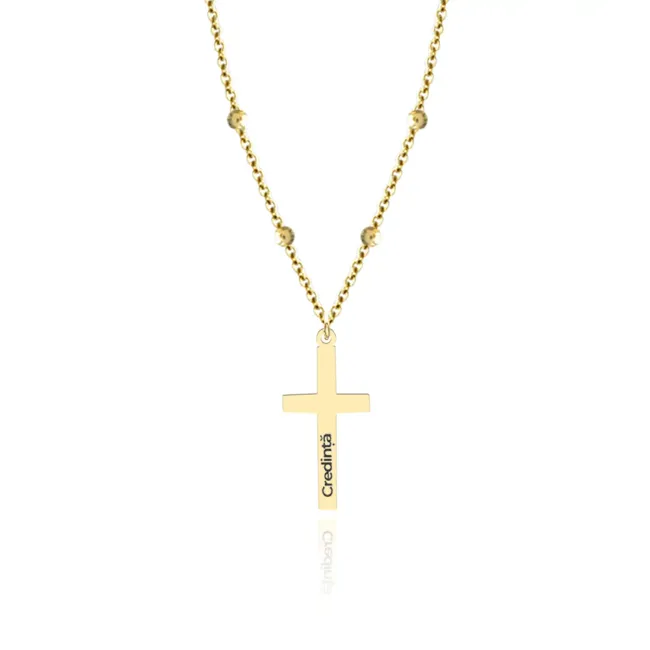Lantisor bilute Argint 925 Premium dama - cruce personalizata cu text (27 mm)