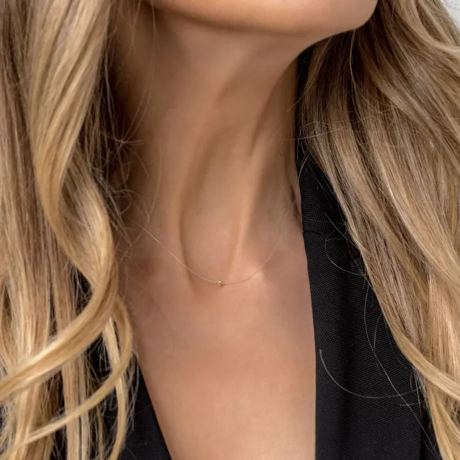 Lantisor cu fir transparent si biluta Aur 14K Premium