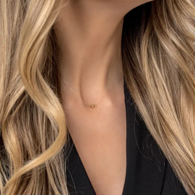 Lantisor cu fir transparent si bilute Aur 14K Premium