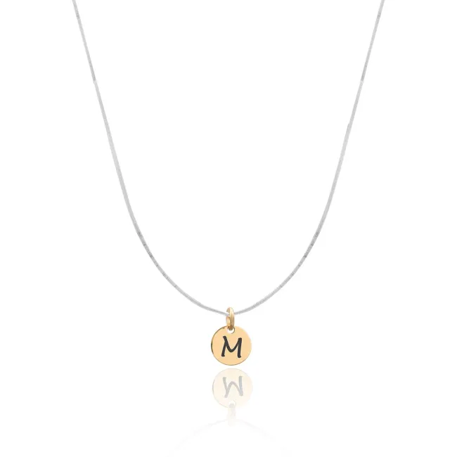 Lantisor cu fir transparent si pandantiv Aur 14K Premium banut mic, personalizat initiala (5 mm)