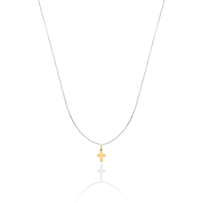 Lantisor cu fir transparent si pandantiv Aur 14K Premium cruce (7 mm)