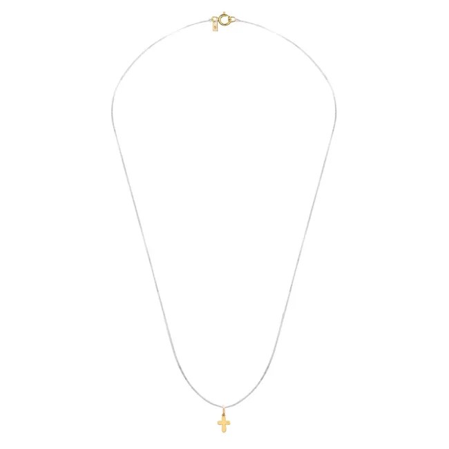 Lantisor cu fir transparent si pandantiv Aur 14K Premium cruce (7 mm) picture - 3