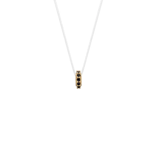 Lantisor cu fir transparent si pandantiv Aur cu pietre negre (5.5 mm)