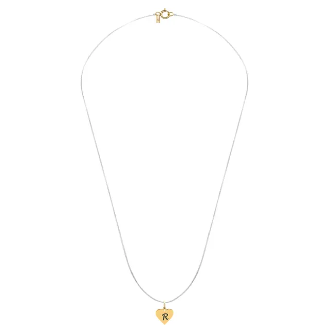 Lantisor cu fir transparent si pandantiv Aur 14K Premium inima, personalizat initiala (6 mm) picture - 3